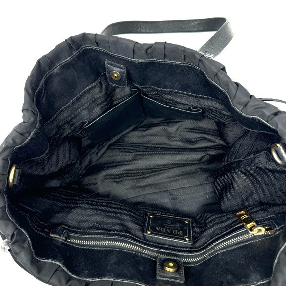 Prada Tessuto Gaufre Nylon Black Satchel Bag – Pleated, Leather Trim - Picture 12 of 13
